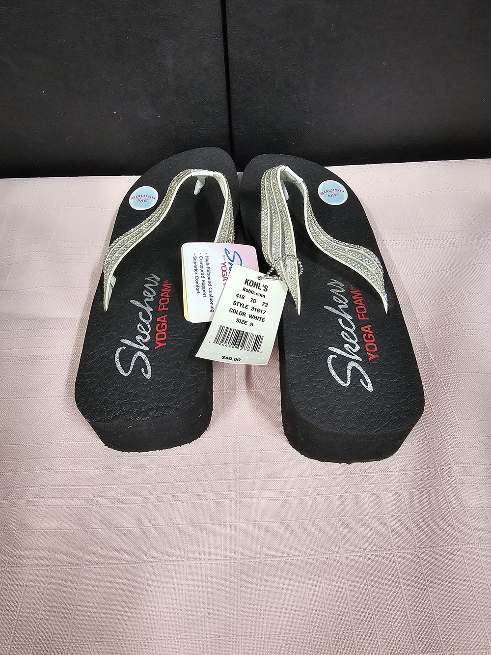Skechers Black Yoga Foam Flip Flops with Silver Straps